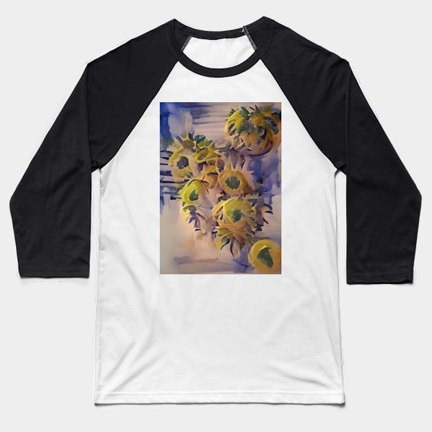 DREAMY WATERCOLOR SUNFLOWER LILAC BACKGROUND Baseball T-Shirt by sailorsam1805